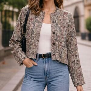 Vintage 80's Fisher Hill Tapestry Jacket Women's Sz 8 Rayon/Wool Blend Button-Up